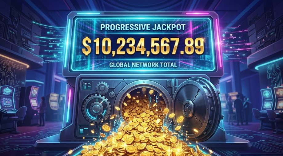 Visualisasi angka Progressive Jackpot yang terus bertambah pada mesin slot online modern